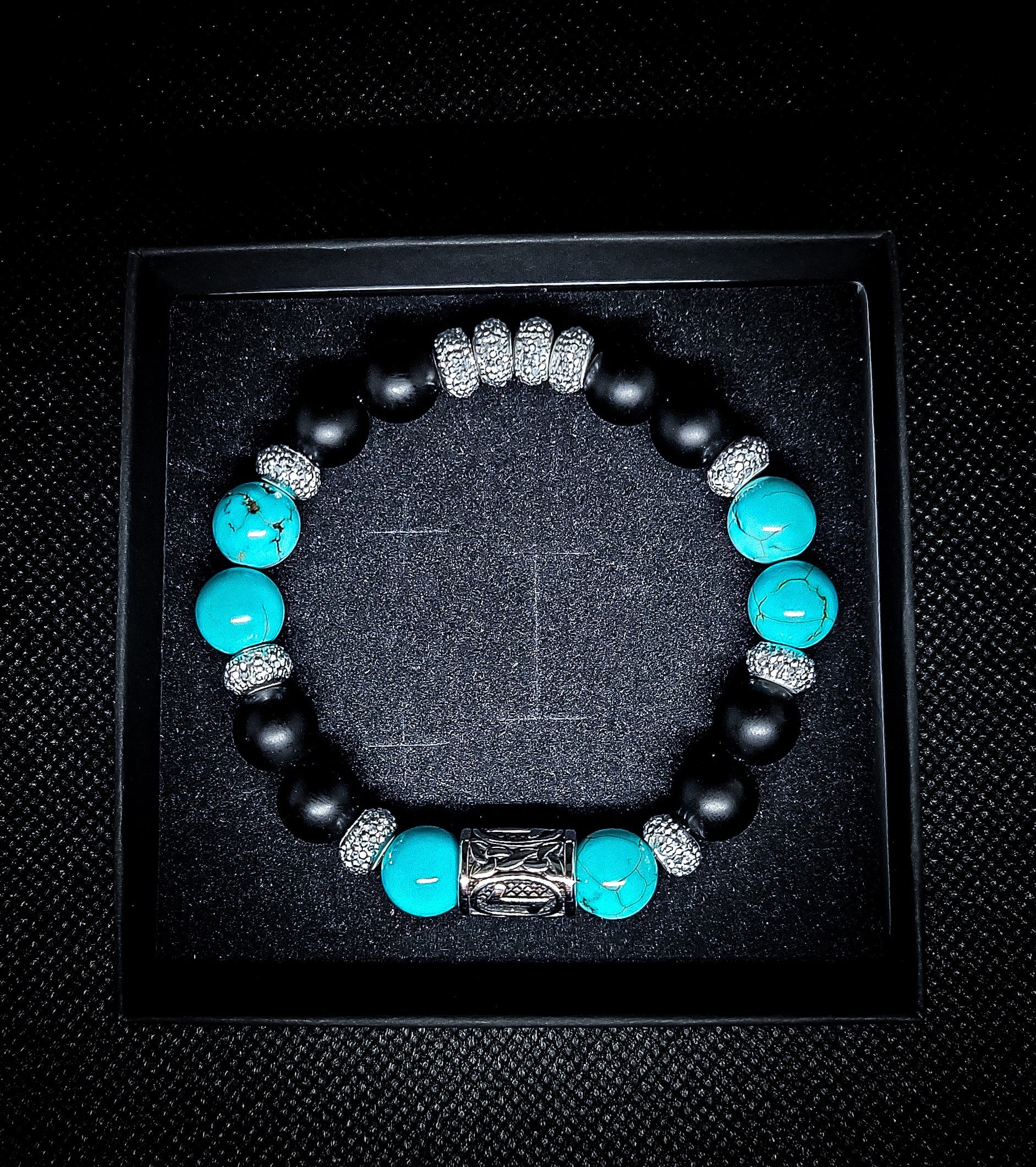Men's 10mm Turquoise/Matte Onyx Stretch Bracelet