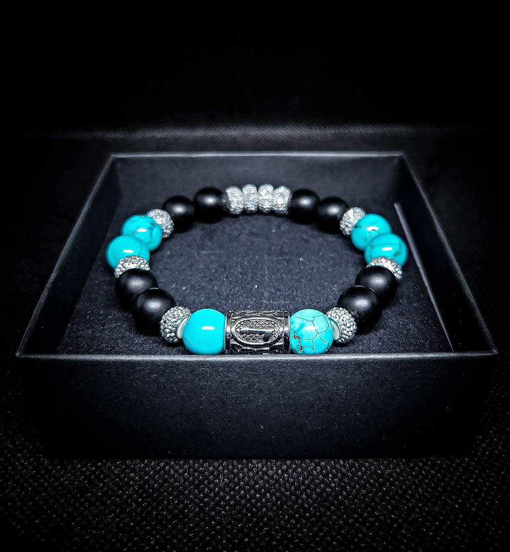 Men's 10mm Turquoise/Matte Onyx Stretch Bracelet