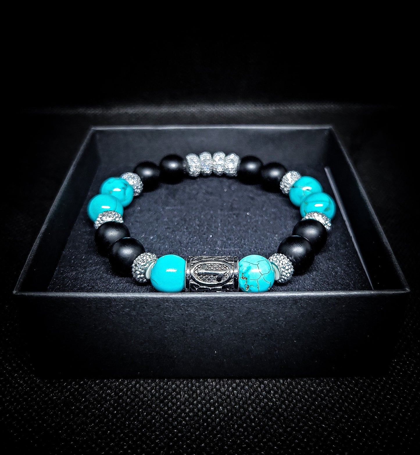Men's 10mm Turquoise/Matte Onyx Stretch Bracelet