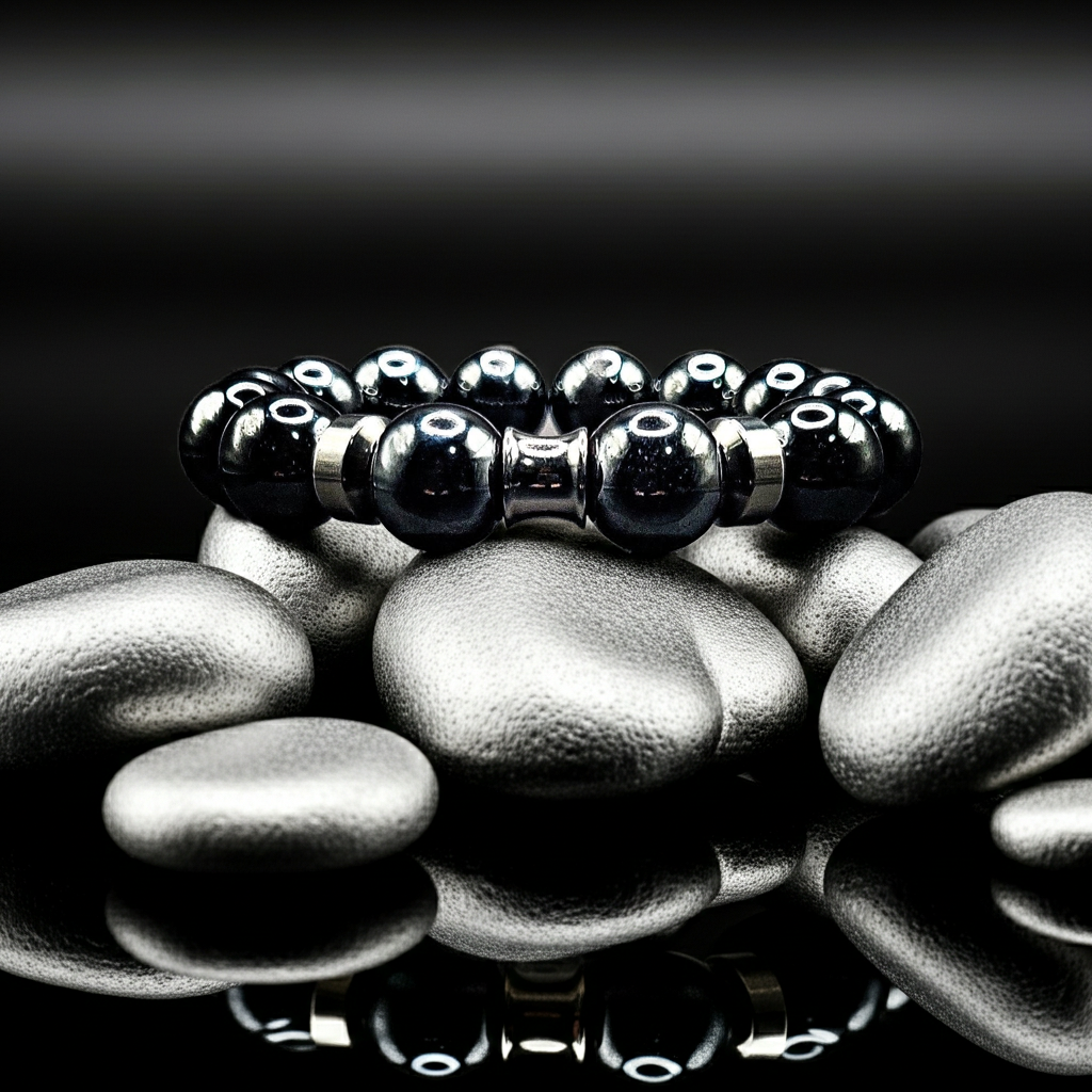 Men's 14mm Silver Hematite Stretch Bracelet