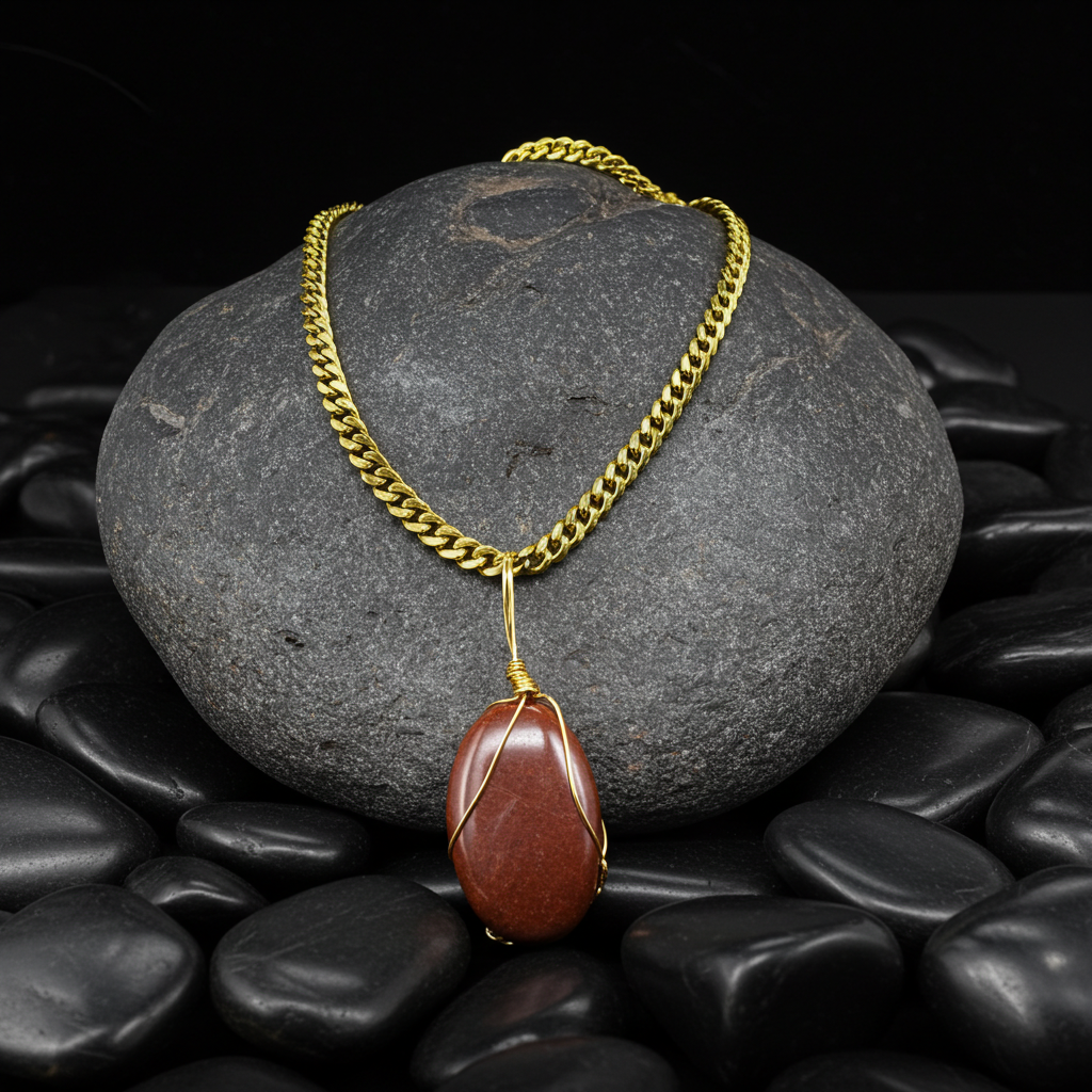 Red Jasper stainless steel gold chain necklace