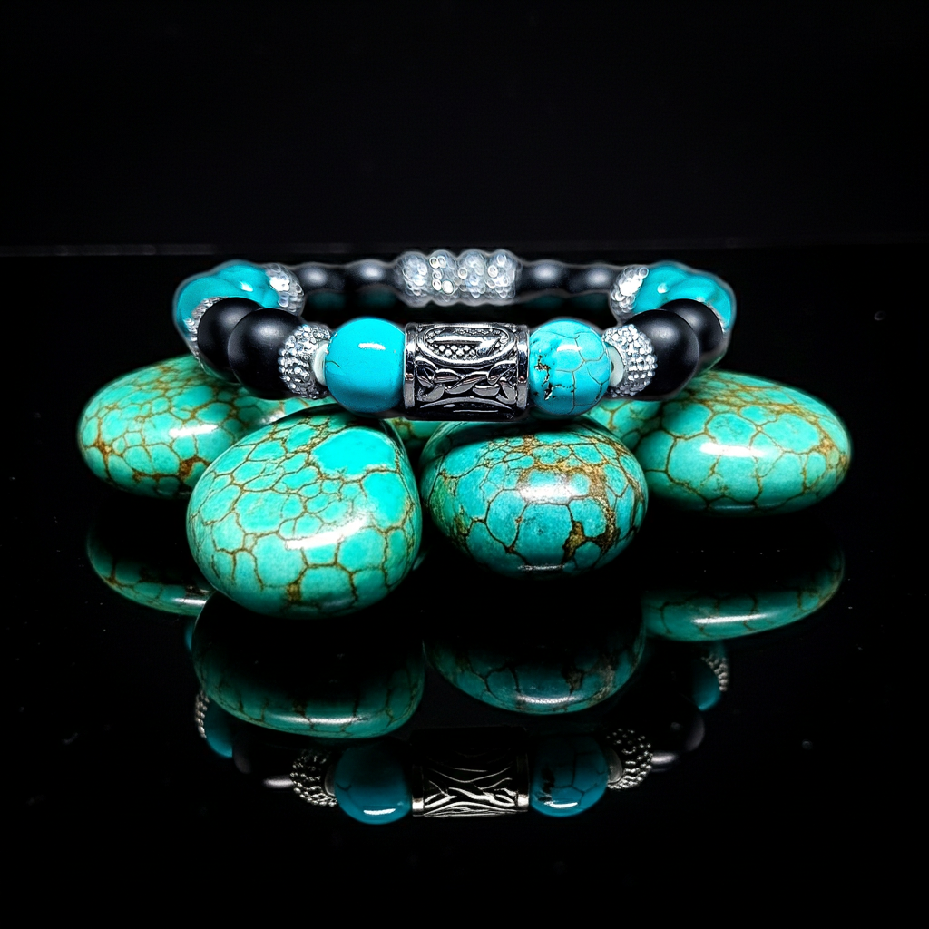Men's 10mm Turquoise/Matte Onyx Stretch Bracelet