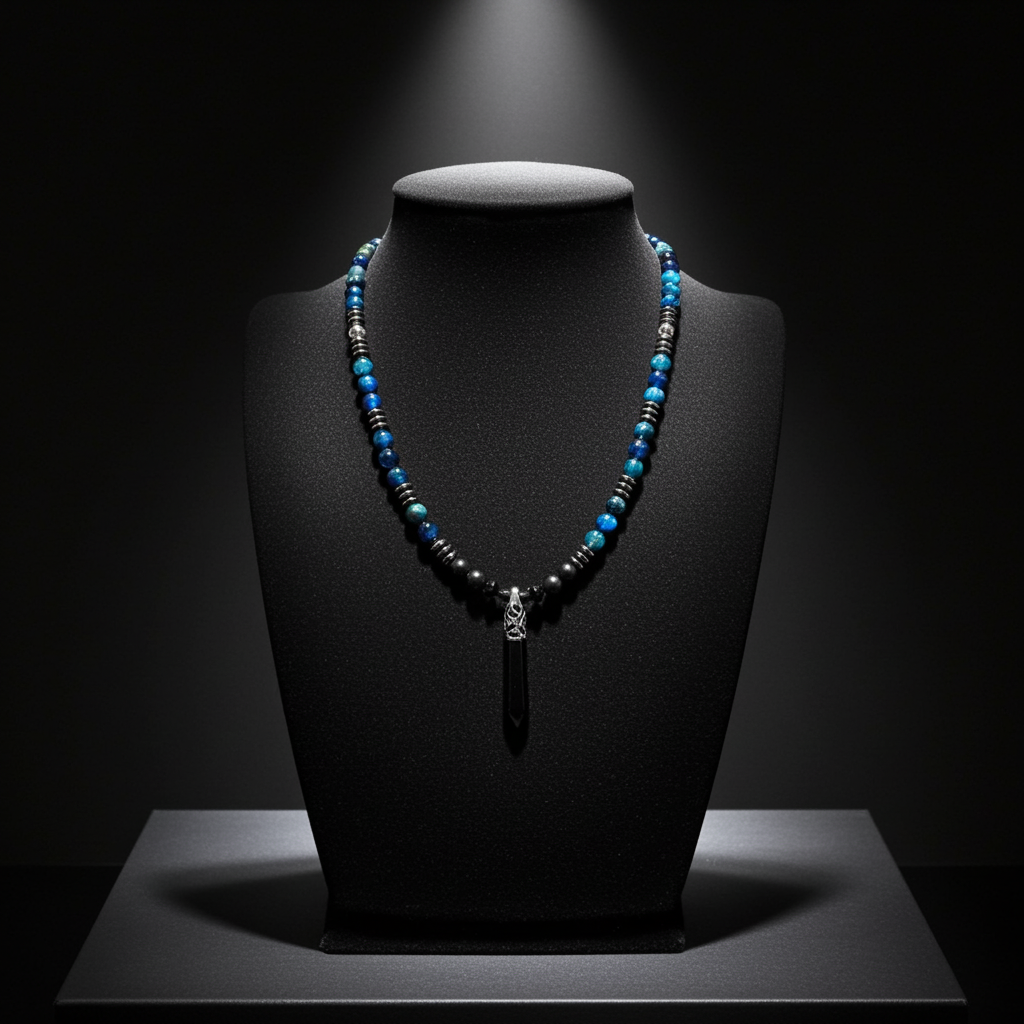 Blue Tiger Eye Clasps Necklace(Matte Onyx, Hematite)