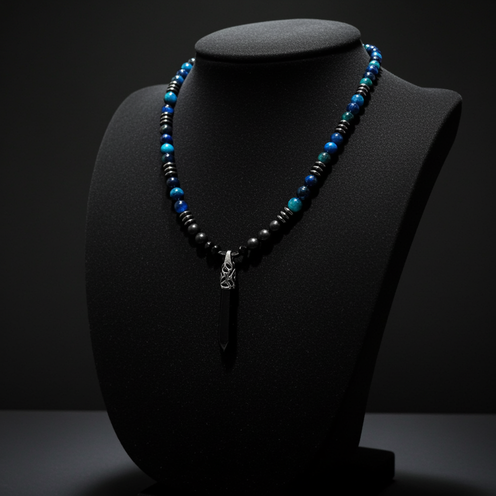 Blue Tiger Eye Clasps Necklace(Matte Onyx, Hematite)