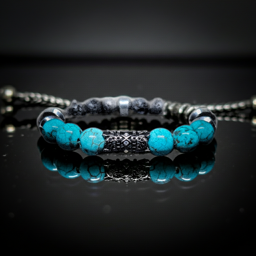 Men's 10mm Turquoise Lava Rock Stretch Bracelet