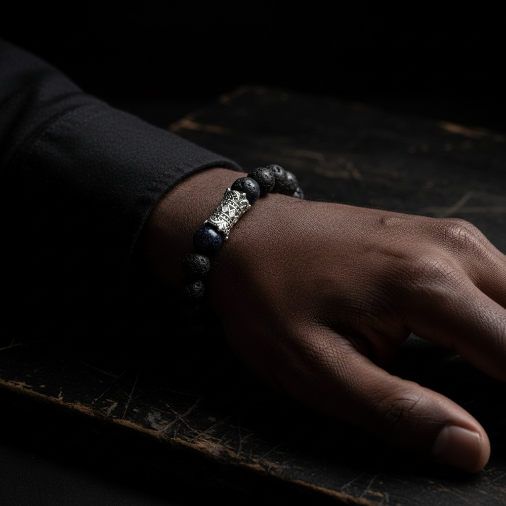 Men's 10mm Sandstone Lava Rock Stretch Bracelet