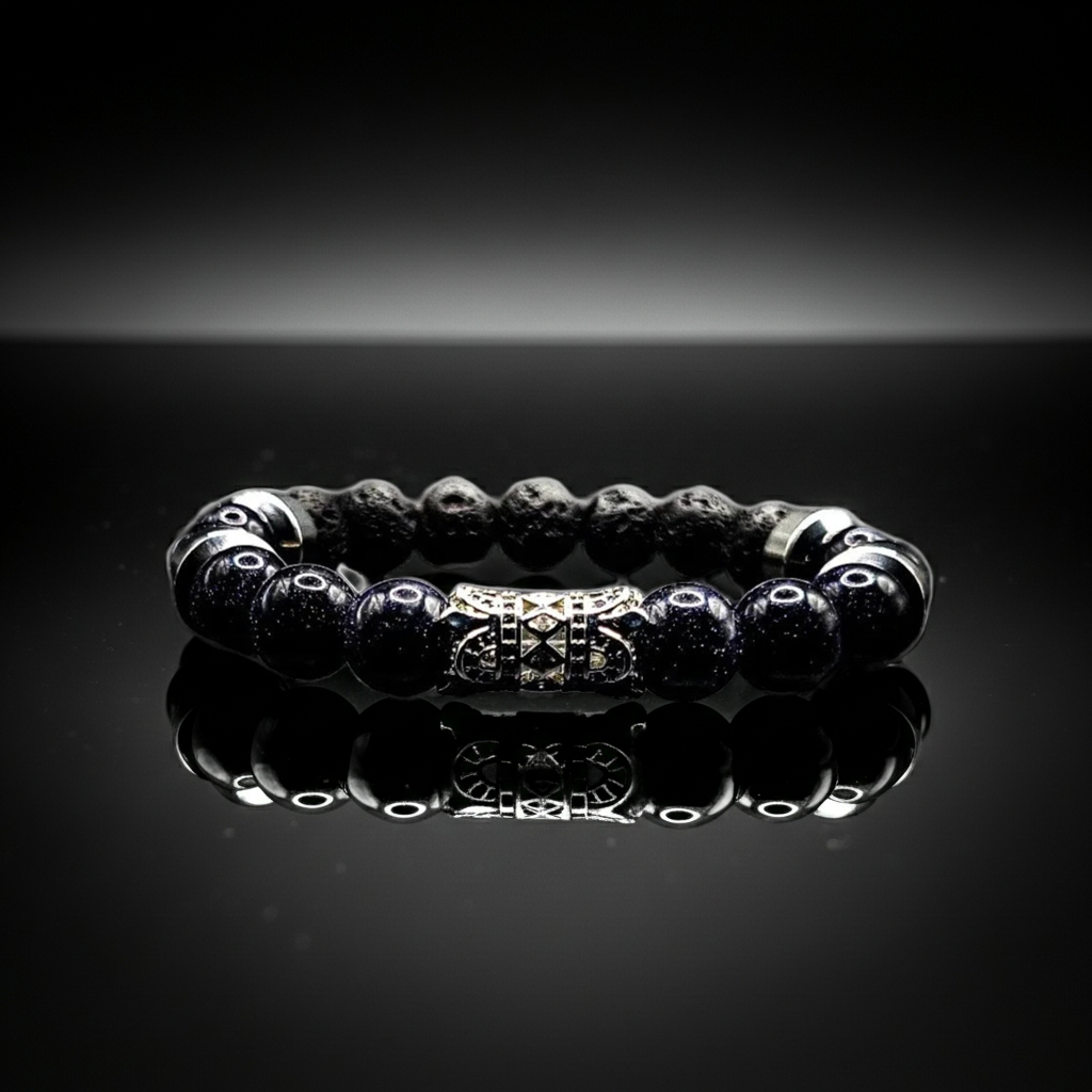 Men's 10mm Sandstone Lava Rock Stretch Bracelet