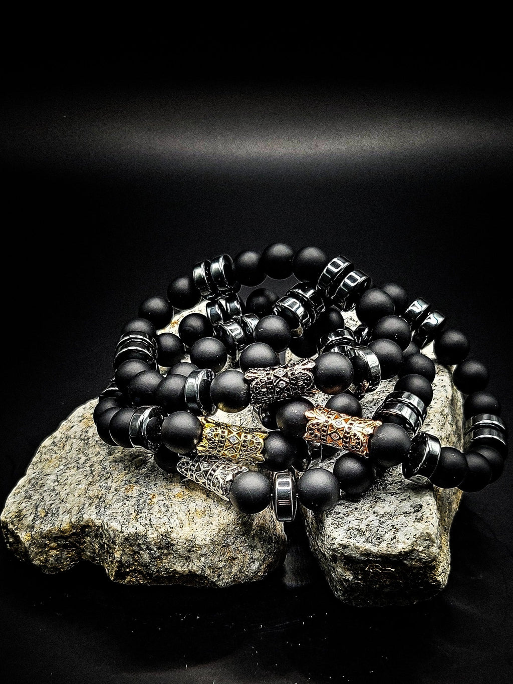 Men's Matte Onyx 4 piece Bracelet Jewelry Set