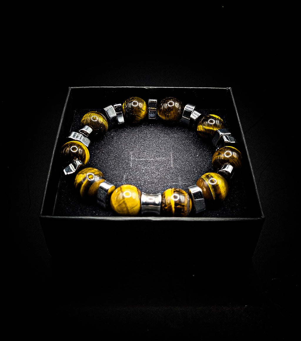 Men's 14mm Hematite Tiger Eye Stretch Business Bracelet