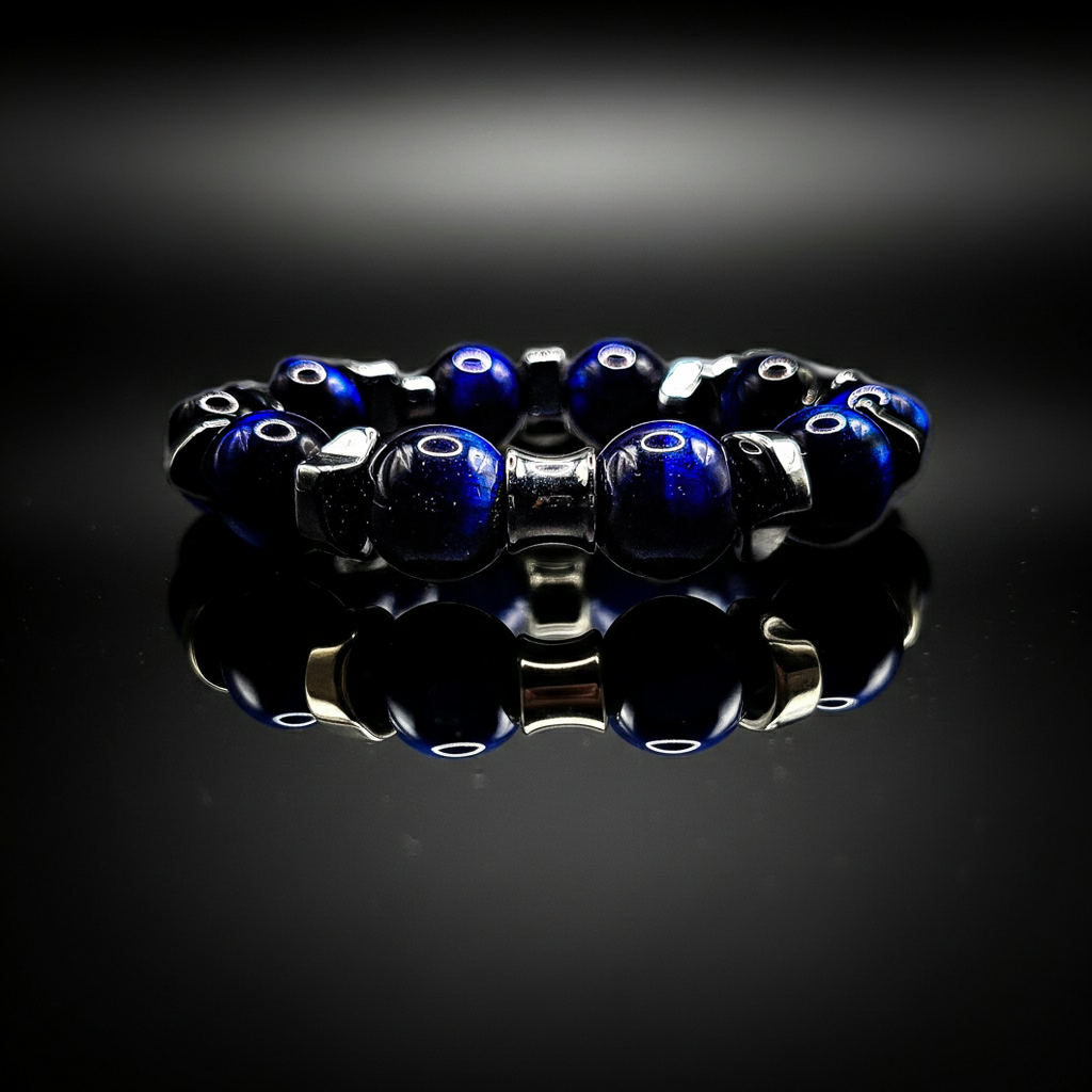 Men's 14mm Hematite Tiger Eye Stretch Business Bracelet