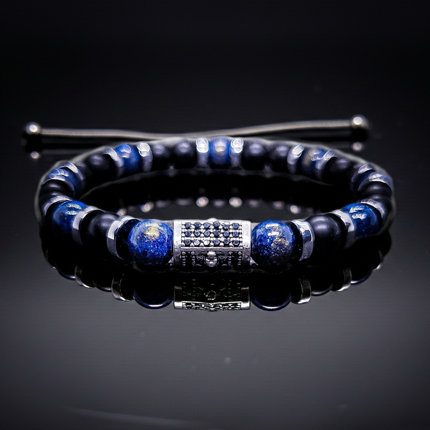 Lupis Lazuli and Matte Onyx Stretch Bracelet