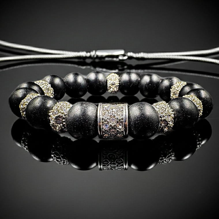 12mm Matte Onyx Rhinestone Bracelet