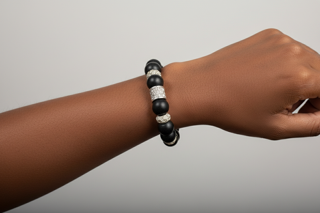 12mm Matte Onyx Rhinestone Bracelet