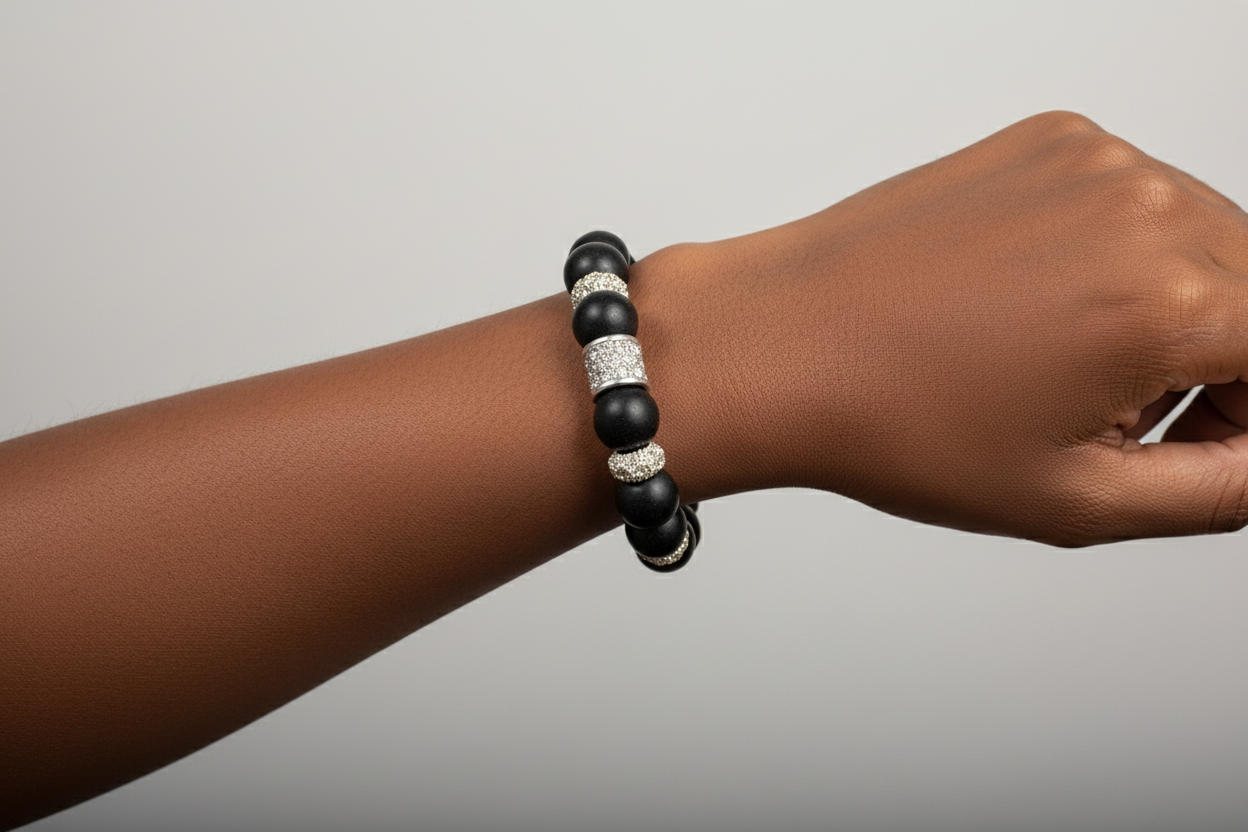 12mm Matte Onyx Rhinestone Bracelet