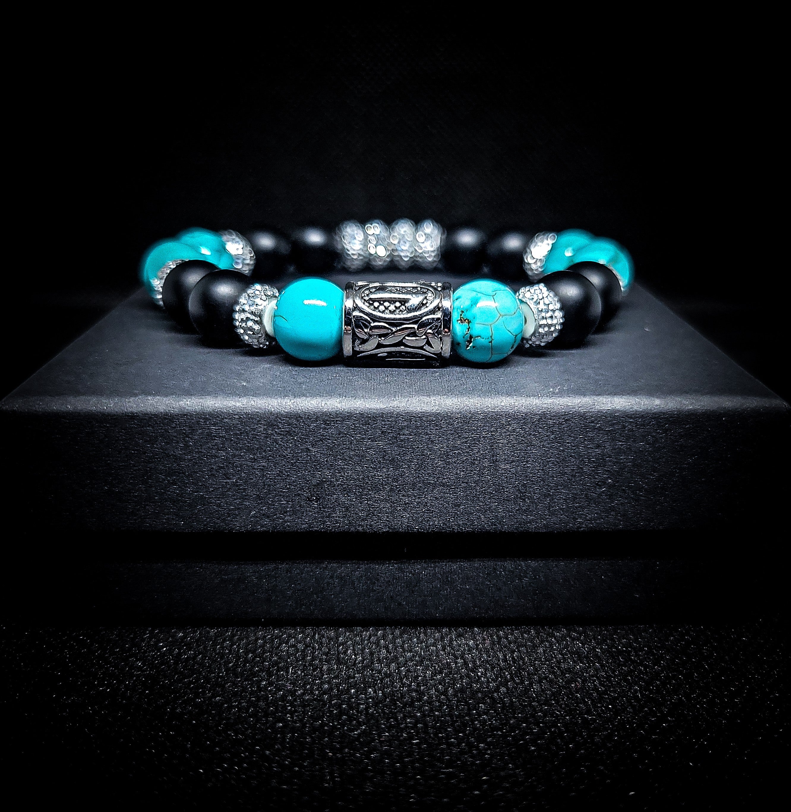 Men's 10mm Turquoise/Matte Onyx Stretch Bracelet