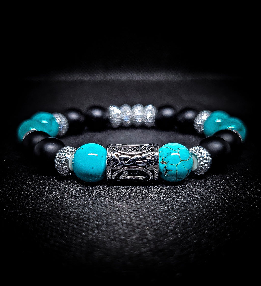 Men's 10mm Turquoise/Matte Onyx Stretch Bracelet