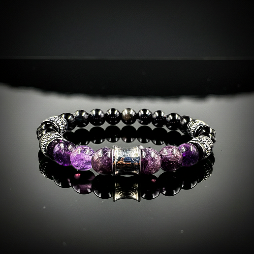 Men's/Women's Black Obsidian Quartz Stretch Bracelet