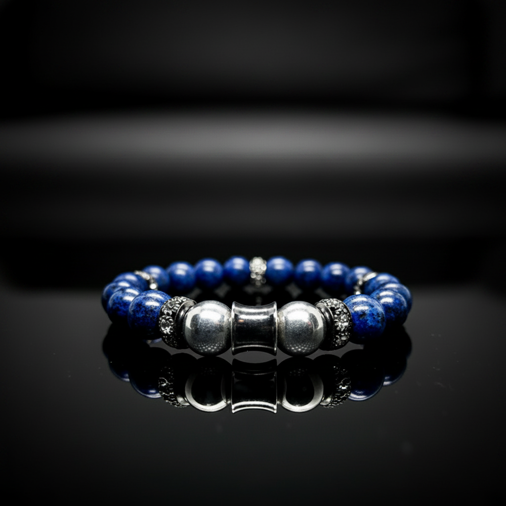 Lapis Lazuli Stretch Bracelet(Silver Hematite)