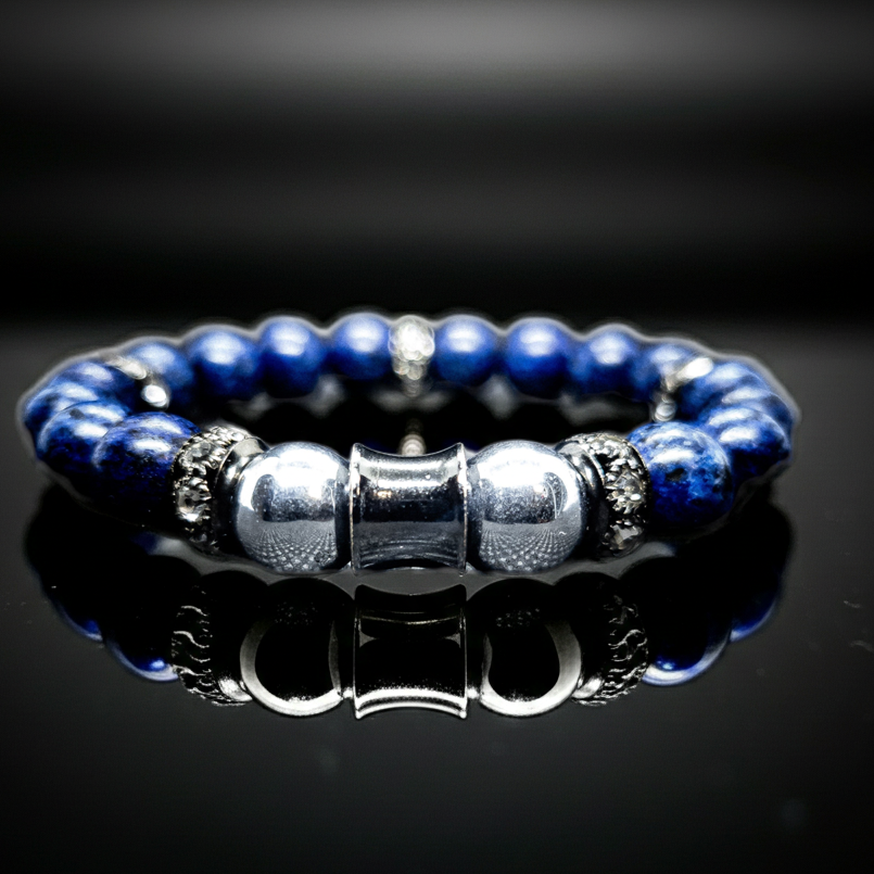 Lapis Lazuli Stretch Bracelet(Silver Hematite)