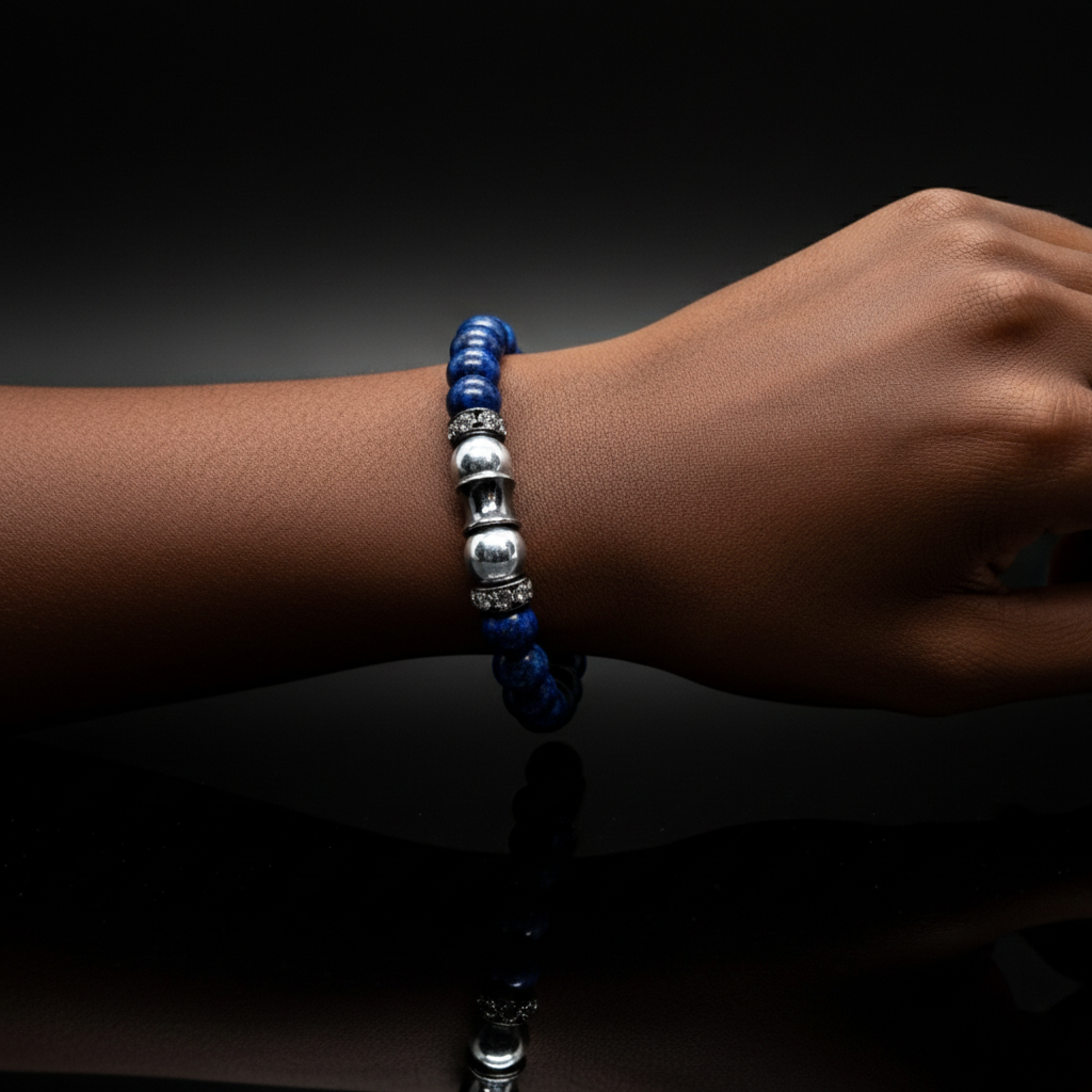 Lapis Lazuli Stretch Bracelet(Silver Hematite)