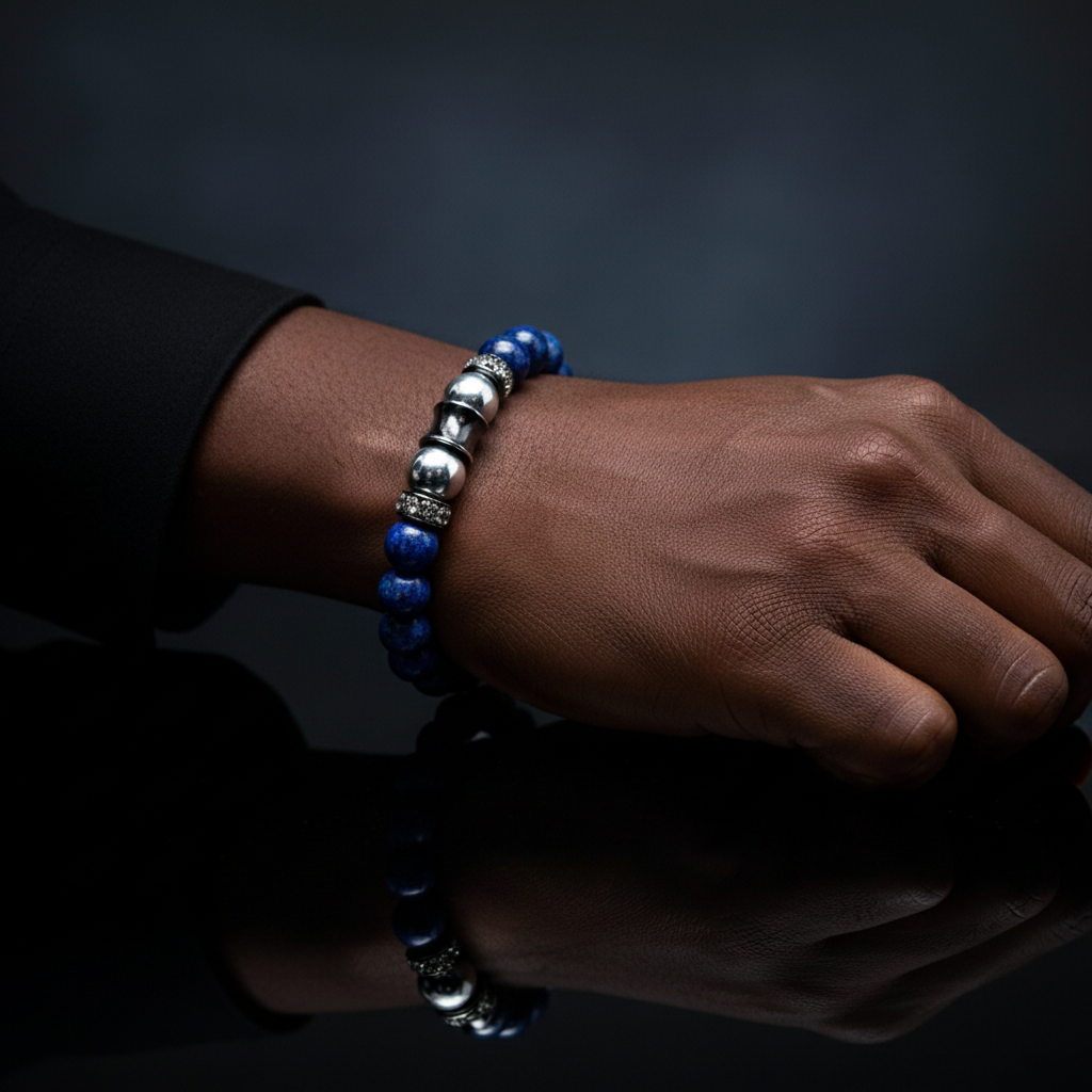 Lapis Lazuli Stretch Bracelet(Silver Hematite)