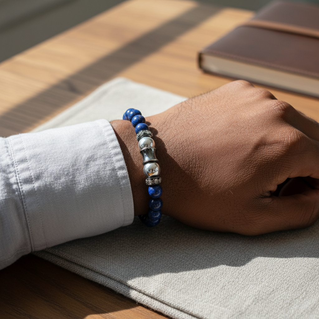 Lapis Lazuli Stretch Bracelet(Silver Hematite)