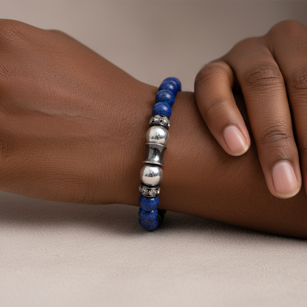 Lapis Lazuli Stretch Bracelet(Silver Hematite)