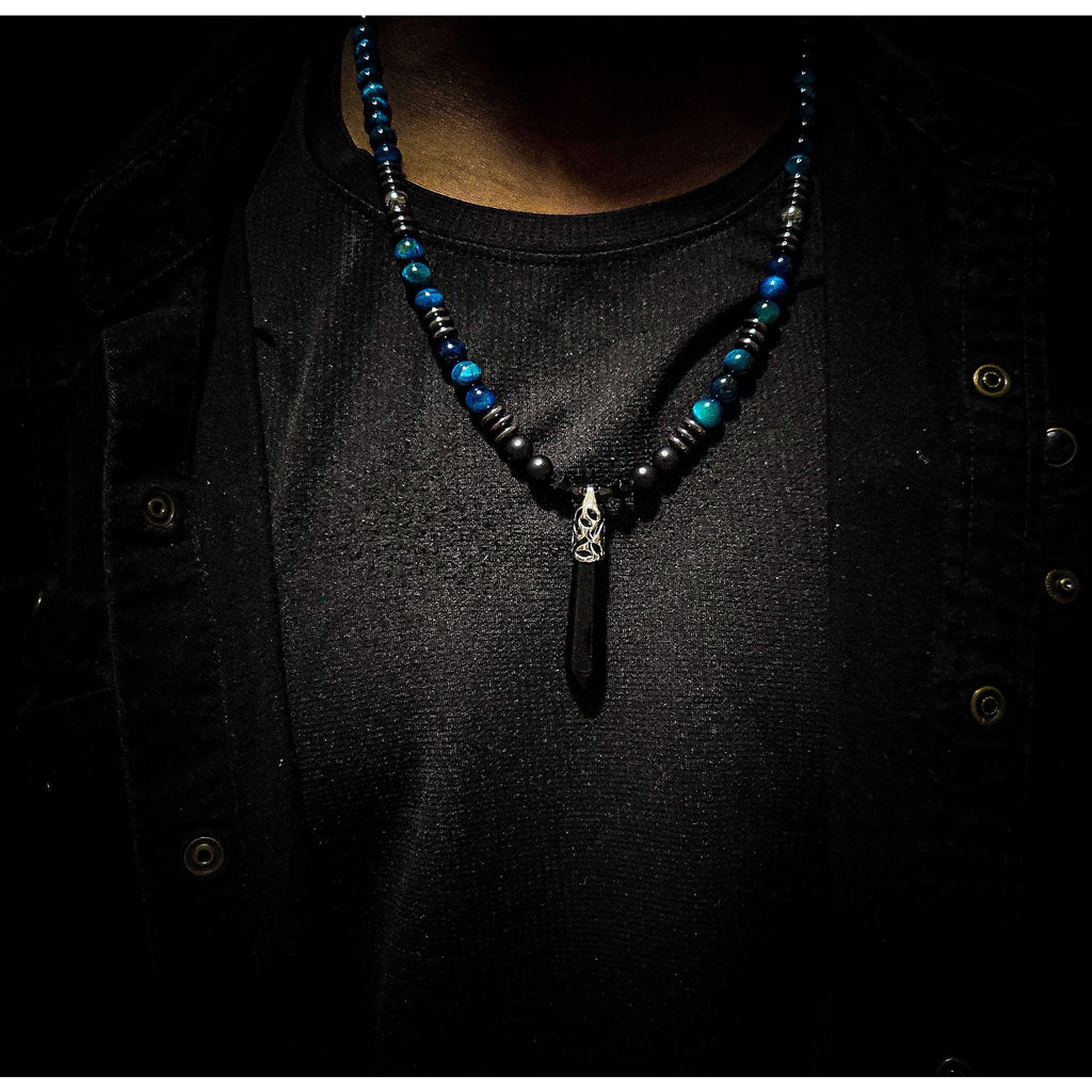 Blue Tiger Eye Clasps Necklace(Matte Onyx, Hematite)