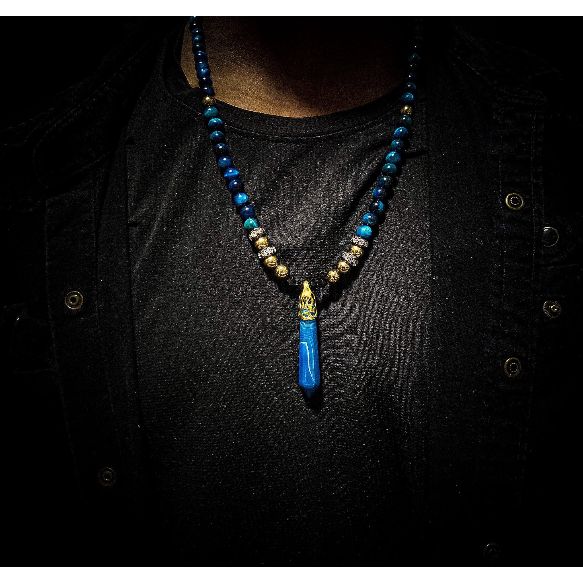 Tiger eye Clasps Necklace (Blue)